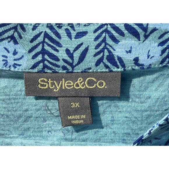 Style & Co Womens 3X Blue Floral Boho Peasant Top 3/4 Sleeves Square Neckline - Picture 3 of 7